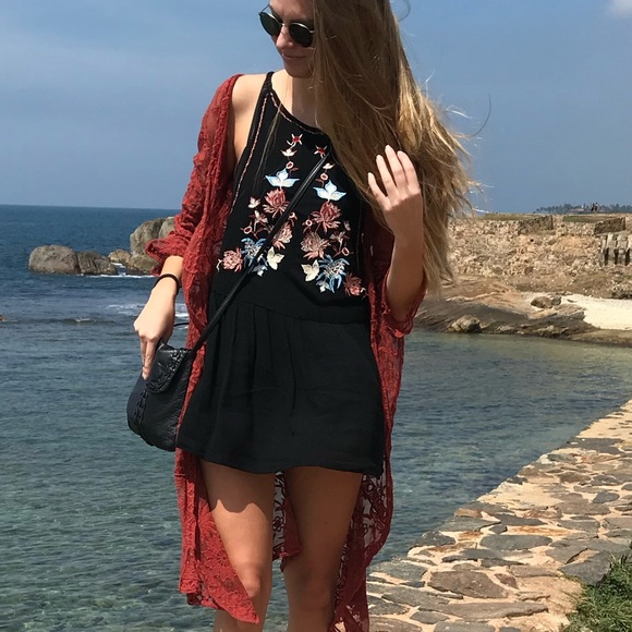 Boutique black dress/cover up with red/orange and light blue tribal detailing - Picture 7 of 7